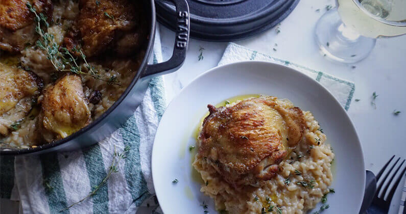 Recipe: One Pot Cider Risotto with Crispy Roasted Chicken